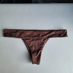 NWOT VYB Women's Hi Cut Leg Bikini Bottom Shiny Brown Swim Sz S
